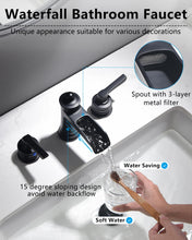 Load image into Gallery viewer, Fapully Matte Black Bathroom Sink Faucet, Waterfall Bathroom Faucets 3 Hole, 8 Inch Widespread Bathroom Faucet with Pop-up Drain, 2-Handle Faucet for Bathroom Sink Vanity RV