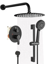 Load image into Gallery viewer, Fapully 10-Inch Shower System, Slide Bar Shower Faucets Sets Complete Round Shower Heads and 5-Spray Handheld Combo, Wall Mounted Matte Black Shower Faucet with Valve and Trim Kit