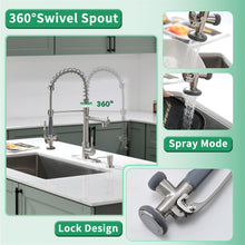Load image into Gallery viewer, Fapully Commercial Pull Down Kitchen Sink Faucet with Sprayer Brushed Nickel Single Handle Faucets for Kitchen Sink, Kitchen Faucet with Soap Dispenser and Deck Plack for 4 Hole
