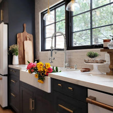 Load image into Gallery viewer, Fapully Commercial Pull Down Kitchen Sink Faucet with Sprayer Brushed Nickel Single Handle Faucets for Kitchen Sink, Kitchen Faucet with Soap Dispenser and Deck Plack for 4 Hole