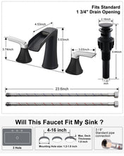 Load image into Gallery viewer, Fapully Bathroom Faucet 3 Hole, Waterfall 8 Inch Widespread Bathroom Sink Faucet with Pop-up Drain, Two-Handle Faucet for Bathroom Sink Matte Black&Chrome