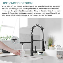 Load image into Gallery viewer, Black 3 Way Kitchen Faucet with Pull Down Sprayer,Commercial Kitchen Sink Faucet with Drinking Faucet Water Filter or Cold Pot Filler Faucets for Kitchen Sink
