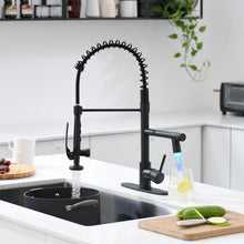 Load image into Gallery viewer, Fapully LED Kitchen Faucet with Pull Down Sprayer,Commercial Matte Black Kitchen Sink Faucet with Deck Plate