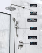 Load image into Gallery viewer, Fapully Wall Mounted 10-inch Shower System, Shower Faucets Sets Complete Round Shower Heads and Faucet Set with 6-Spray Handheld and Slide Bar Combo Included Valve and Trim Kit, Brushed Nickel