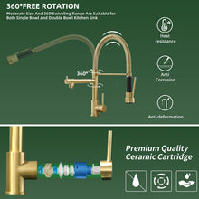 Load image into Gallery viewer, Fapully Commercial Pull Down Kitchen Faucets with Sprayer,Single Handle Spring Brushed Gold Kitchen Sink Faucet