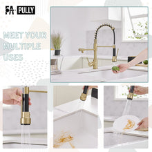 Load image into Gallery viewer, Brushed Gold Kitchen Faucet with Pull Down Sprayer, Single Handle Commercial Brass Kitchen Sink Faucets with 3 Way Drinking Kitchen Faucet, for Water Filtration System or Pot Filler Faucet in Gold
