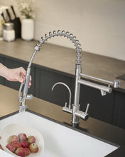 Load image into Gallery viewer, Fapully Commercial 3 Way Kitchen Faucets with Pull Down Sprayer and Water Filler,3 in 1 Kitchen Sink Faucet with Drinking Water Faucet Brushed Nickel