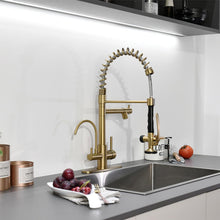 Load image into Gallery viewer, Fapully Brushed Gold Commercial Kitchen Faucet with Pull Down Sprayer and Water Filter,3 in 1 Kitchen Faucets with Drinking Water Faucet