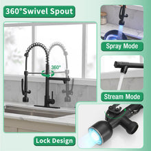 Load image into Gallery viewer, Fapully Commercial Kitchen Faucets with Pull Down Sprayer Matte Black LED Single Handle Faucet for Kitchen Sink, Kitchen Faucet with Soap Dispenser and Deck Plack for 4 Hole