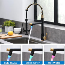 Load image into Gallery viewer, Fapully LED Kitchen Faucet with Pull Down Sprayer,Black&Gold Commercial Kitchen Faucet for Kitchen Sink