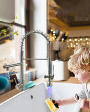 Load image into Gallery viewer, Fapully Commercial Single Handle Pull Down Sprayer Brushed Nickel Kitchen Faucet, Kitchen Sink Faucet with LED Light