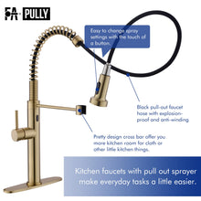 Load image into Gallery viewer, Fapully Touchless Kitchen Faucet with Pull Down Sprayer, Brushed Gold Motion Sensor Smart Commercial Single Handle Single Hole Faucet for Kitchen Sink