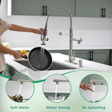 Load image into Gallery viewer, Fapully Commercial Pull Down Kitchen Sink Faucet with Sprayer Brushed Nickel Single Handle Faucets for Kitchen Sink, Kitchen Faucet with Soap Dispenser and Deck Plack for 4 Hole