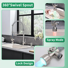 Load image into Gallery viewer, Fapully Commercial Kitchen Faucets with Pull Down Sprayer Brushed Nickel LED Single Handle Faucet for Kitchen Sink, Kitchen Faucet with Soap Dispenser and Deck Plack for 4 Hole