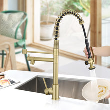 Load image into Gallery viewer, Brushed Gold Kitchen Faucet with Pull Down Sprayer, Commercial Brass Kitchen Faucet Single Handle Spring Faucets for Kitchen Sink Fapully