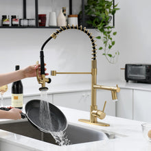 Load image into Gallery viewer, Fapully LED Kitchen Faucet with Pull Down Sprayer,Brushed Gold Commercial Kitchen Sink Faucet with Deck Plate