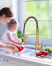 Load image into Gallery viewer, Fapully Brushed Gold Kitchen Faucet with Pull Down Sprayer,Single Handle Kitchen Faucet,Brass Spring Faucet For Kitchen Sink,Robinet De Cuisine