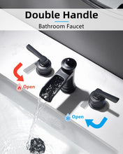 Load image into Gallery viewer, Fapully Matte Black Bathroom Sink Faucet, Waterfall Bathroom Faucets 3 Hole, 8 Inch Widespread Bathroom Faucet with Pop-up Drain, 2-Handle Faucet for Bathroom Sink Vanity RV