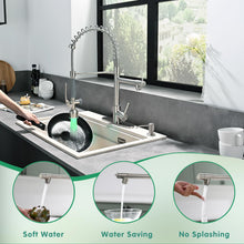 Load image into Gallery viewer, Fapully Commercial Kitchen Faucets with Pull Down Sprayer Brushed Nickel LED Single Handle Faucet for Kitchen Sink, Kitchen Faucet with Soap Dispenser and Deck Plack for 4 Hole