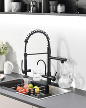 Load image into Gallery viewer, Fapully Commercial 3 Way Kitchen Faucets with Pull Down Sprayer and Water Filler,3 in 1 Kitchen Sink Faucet with Drinking Water Faucet Matte Black