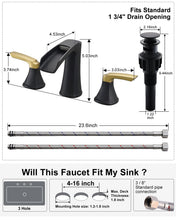 Load image into Gallery viewer, Fapully Bathroom Faucet 3 Hole, Waterfall 8 Inch Widespread Bathroom Sink Faucet with Pop-up Drain, Matte Black&Gold Two-Handle Faucets for Bathroom Sink