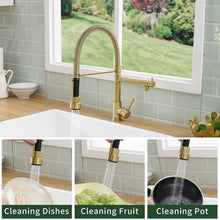 Load image into Gallery viewer, Fapully Commercial Pull Down Kitchen Faucets with Sprayer,Single Handle Spring Brushed Gold Kitchen Sink Faucet