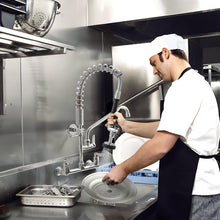 Load image into Gallery viewer, Fapully Kitchen Faucet with Pull Down Sprayer, Commercial 8 Inch Center Wall Mount Kitchen Sink Faucet with Pre-Rinse Sprayer, Chrome 21‘’ Height Commercial Faucets with 10.2'' Add-on Swing Spout