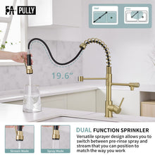 Load image into Gallery viewer, Brushed Gold Kitchen Faucet with Pull Down Sprayer, Single Handle Commercial Brass Kitchen Sink Faucets with 3 Way Drinking Kitchen Faucet, for Water Filtration System or Pot Filler Faucet in Gold
