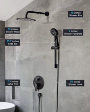 Load image into Gallery viewer, Fapully 10-Inch Shower System, Slide Bar Shower Faucets Sets Complete Round Shower Heads and 5-Spray Handheld Combo, Wall Mounted Matte Black Shower Faucet with Valve and Trim Kit