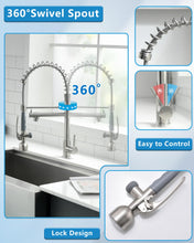 Load image into Gallery viewer, Fapully Commercial Single Handle Pull Down Sprayer Brushed Nickel Kitchen Faucet, Kitchen Sink Faucet with LED Light