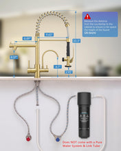 Load image into Gallery viewer, Fapully Commercial 3 Way Kitchen Faucets with Pull Down Sprayer and Water Filler,3 in 1 Kitchen Sink Faucet with Drinking Water Faucet Brushed Gold