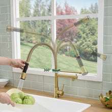 Load image into Gallery viewer, Fapully Commercial Pull Down Kitchen Faucets with Sprayer,Single Handle Spring Brushed Gold Kitchen Sink Faucet