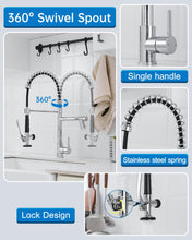 Load image into Gallery viewer, Fapully Kitchen Faucet with Pull Down Sprayer,Commercial Single Handle Kitchen Sink Faucet with LED Light Chrome