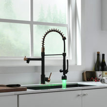 Load image into Gallery viewer, Fapully Commercial Single Handle Pull Down Sprayer Black&Rose Gold Kitchen Faucet,Kitchen Sink Faucet with LED Light