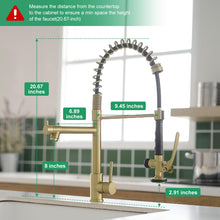 Load image into Gallery viewer, Brushed Gold Kitchen Faucet with Pull Down Sprayer, Commercial Brass Kitchen Faucet Single Handle Spring Faucets for Kitchen Sink Fapully