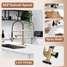 Load image into Gallery viewer, Fapully LED Kitchen Faucet with Pull Down Sprayer,Brushed Gold Commercial Kitchen Sink Faucet with Deck Plate