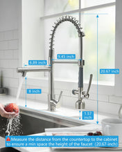 Load image into Gallery viewer, Fapully Commercial Single Handle Pull Down Sprayer Brushed Nickel Kitchen Faucet, Kitchen Sink Faucet with LED Light