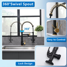 Load image into Gallery viewer, Fapully LED Kitchen Faucet with Pull Down Sprayer,Black&Gold Commercial Kitchen Faucet for Kitchen Sink