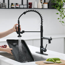 Load image into Gallery viewer, Fapully LED Kitchen Faucet with Pull Down Sprayer,Commercial Matte Black Kitchen Sink Faucet with Deck Plate