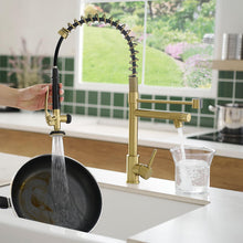 Load image into Gallery viewer, Brushed Gold Kitchen Faucet with Pull Down Sprayer, Commercial Brass Kitchen Faucet Single Handle Spring Faucets for Kitchen Sink Fapully