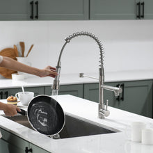 Load image into Gallery viewer, Fapully Kitchen Faucet Contemporary Spring Design Single Handle Copper with Pull Down &Out Sprayer in Brushed Nickel