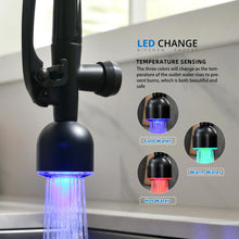 Load image into Gallery viewer, Fapully Commercial Single Handle Pull Down Sprayer Black&Rose Gold Kitchen Faucet,Kitchen Sink Faucet with LED Light