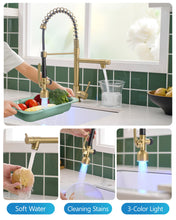 Load image into Gallery viewer, Fapully Single Handle High Arc Brushed Gold Pull Down Kitchen Faucet LED,Single Level Kitchen Sink Faucets with Pull Down Sprayer