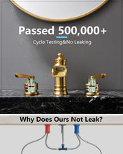 Load image into Gallery viewer, Fapully Brushed Gold Bathroom Sink Faucet, Waterfall Bathroom Faucets 3 Hole, 8 Inch Widespread Bathroom Faucet with Pop-up Drain, 2-Handle Faucet for Bathroom Sink Vanity RV