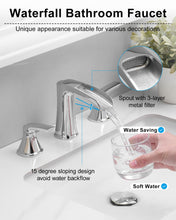 Load image into Gallery viewer, Fapully Chrome Bathroom Faucet 3 Hole, Waterfall 8 Inch Widespread Bathroom Sink Faucet with Pop-up Drain, Two-Handle Faucets for Bathroom Sink