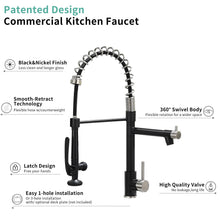 Load image into Gallery viewer, Pull Down Kitchen Faucet with Sprayer,Fapully Commercial Matte Black&Brushed Nickel Kitchen Sink Faucets