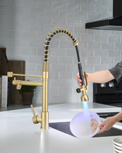 Load image into Gallery viewer, Fapully Single Handle High Arc Brushed Gold Pull Down Kitchen Faucet LED,Single Level Kitchen Sink Faucets with Pull Down Sprayer