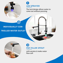 Load image into Gallery viewer, Fapully Commercial Single Handle Pull Down Sprayer Black&Rose Gold Kitchen Faucet,Kitchen Sink Faucet with LED Light