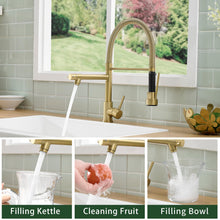 Load image into Gallery viewer, Fapully Commercial Pull Down Kitchen Faucets with Sprayer,Single Handle Spring Brushed Gold Kitchen Sink Faucet
