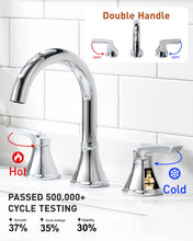 Load image into Gallery viewer, Fapully Bathroom Faucet 3 Hole, Chrome 8 Inch Widespread Bathroom Sink Faucet with Pop-up Drain, Two-Handle Faucet for Bathroom Sink